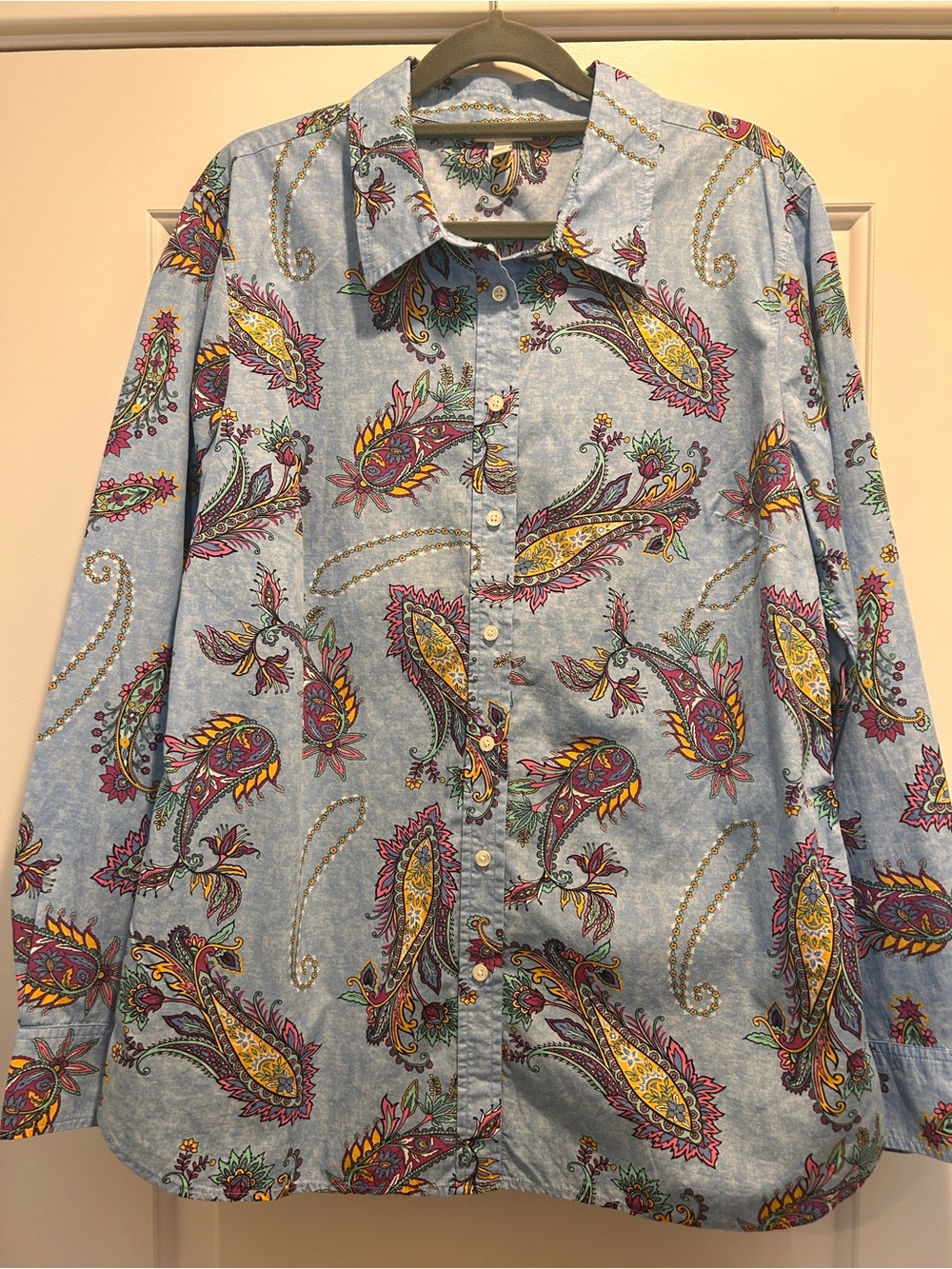 Talbots Blue Paisley Button-Down Shirt with Multicolor Accents